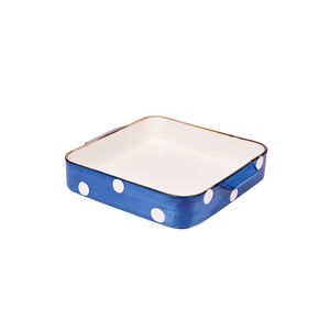 Asadera cerámica 10.5" azul motas blancas