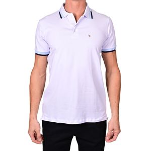 Polo m/c blanco gola rayas hombre new green