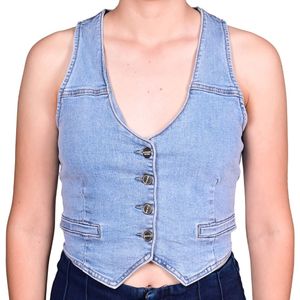 Chaleco celeste chaleco-denim mujer tiare