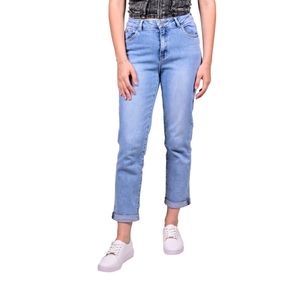 Jeans azul claro mom fit tiro medio premium mujer