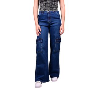 Jeans azul denim cargo fit tiro medio mujer tiare