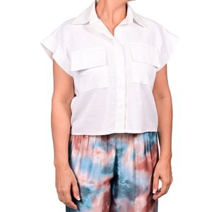 Camisa m/c marfil manga japonesa en lino mujer