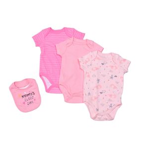 Body pack 3 con babero rosa niña tiny tots