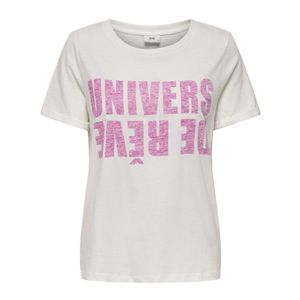 Remera M/C Marfil/ Letra Rosa Mujer Jdy
