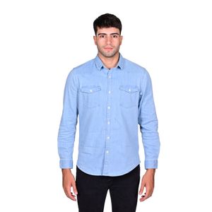 Camisa m/l denim cl. doble bol. tapa hombre hummer