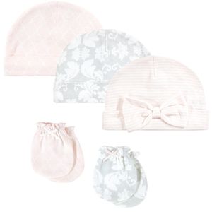Gorros+manoplas damasco combinado hudson baby