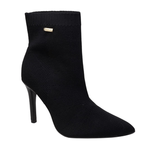 Bota Con Textura Taco Fino Negro Mujer Bebece