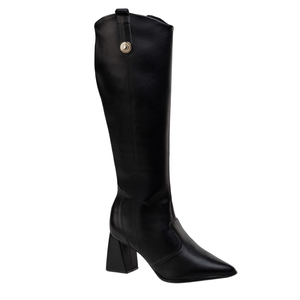 Bota Larga Taco Grueso Negro Mujer Bebece