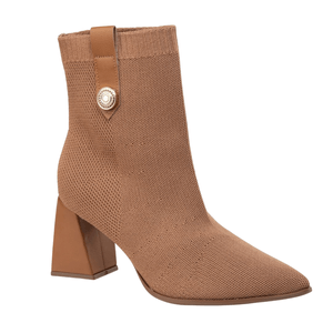 Bota Con Textura Taco Grueso Marron Mujer Bebece