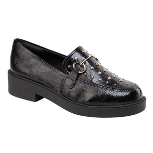 Mocasin Negro Con Tachas Mujer Bebece