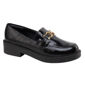 Mocasin Negro Detalle Dorado Mujer Bebece