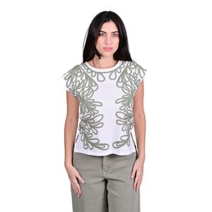 Remera M/C Blanco Con Bordado Verde Mujer Tiare