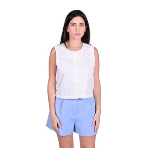 Top Blanco Chaleco Con Bordado Mujer Tiare