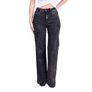 Jeans Negro Wide Fit Tiro Medio Negro Mujer Tiare