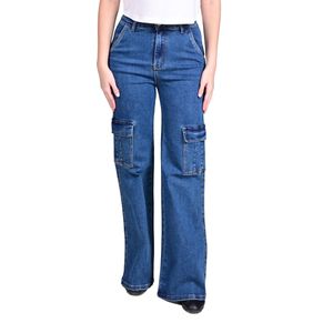 Jeans Azul Osc. Cargo Fit Tiro Medio Mujer Tiare