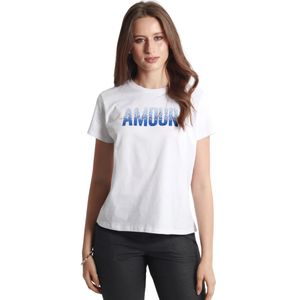 Remera manga corta con estampado Denim blanca mujer Fds
