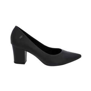 Stiletto Negro Punta Fina Cuero Taco Trapecio Mujer Usaflex