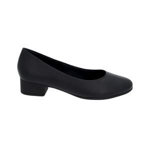 Stiletto Negro Punta Redonda Cuero Taco Trapecio Mujer Usaflex
