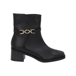Bota Negro Cuero Detalle Dorado Mujer Usaflex