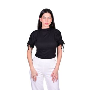 Blusa Manga Corta Fruncida Negro Mujer Tiare