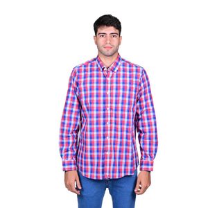 Camisa Manga Larga Cuadro Rojo Azul Hombre New Gren