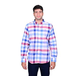 Camisa Manga Larga Cuadro Rojo Azul Blanco Hombre New Gren
