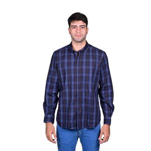Camisa Manga Larga Cuadro Azul Hombre New Gren