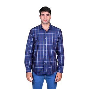 Camisa Manga Larga Cuadro Azul Hombre New Gren