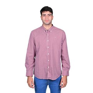 Camisa Manga Larga Cuadro Bordó Basic Hombre New Gren