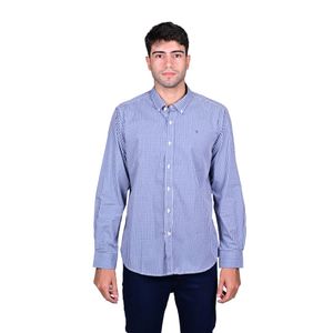Camisa Manga Larga Cuadro Azul Basic Hombre New Gren