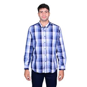 Camisa Manga Larga Cuadro Azul Hombre New Gren