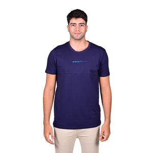 Remera Manga Corta Con Corte Bordado Classic Fit Azul Hombre Bervely