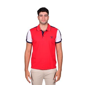 Remera Polo Manga Corta Color Rojo/Blanco Combinado Detalle Hombro Hombre Bervely