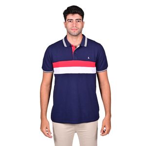 Remera Polo Manga Corta Bloques Navy Horizontales Classic Fit Azul Marino Hombre Regatta