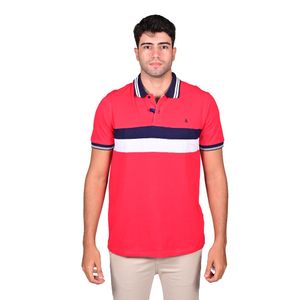 Remera Polo Manga Corta Bloques Navy Horizontales Classic Fit Rojo Hombre Regatta