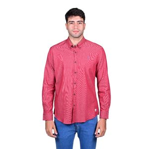Camisa Manga Larga Bordo/Azul Texturizado Detalles Combinados Hombre Regatta
