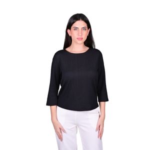 Remera Manga Larga Con Textura Negra Mujer Tiare