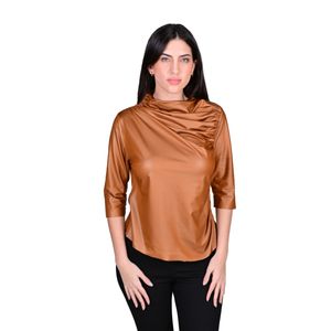 Blusa Manga Corta Fruncida Camel Mujer Tiare