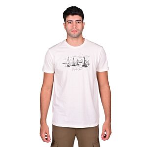 Remera Manga Corta Marfil Graphic Barco Classic Fit Hombre Regatta