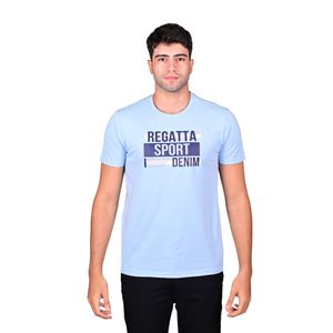 Remera Manga Corta Celeste con Azul Marino Graphic Sport Denim Hombre Regatta