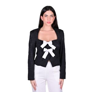 Blazer Tipo Spencer Brocato Forrado Negro Mujer Juliette