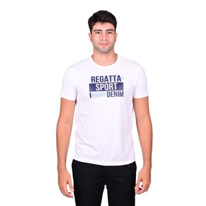 Remera Manga Corta Blanco con Azul Marino Graphic Sport Denim Hombre Regatta
