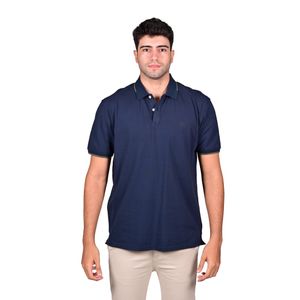 Remera Polo Manga Corta Azul Marino Olive Relieve Raya Combinado Hombre Oscar De La Renta