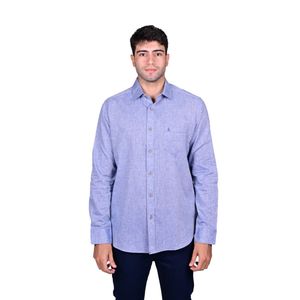 Camisa Manga Larga Clásica Azul Medio Melange Slim Hombre Regatta