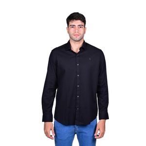 Camisa Manga Larga Texturizada Negra Slim Fit Hombre Regatta