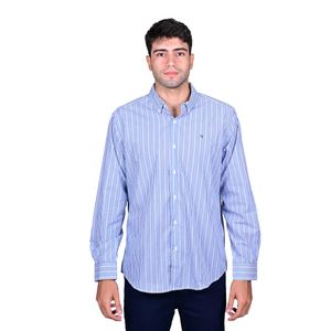 Camisa Manga Larga Azul Rayas Hombre New Green