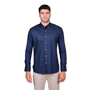 Camisa Manga Larga Lisa Azul Melange Hombre Oscar De La Renta