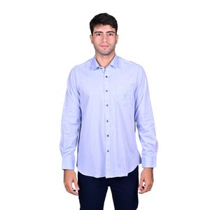 Camisa Manga Larga Celeste Con Textura Bolsillo Bordado Clásico Hombre Beverly