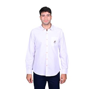 Camisa Manga Larga Oxford Bolsillo Con Bordado Blanco Hombre Beverly