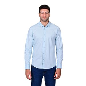 Camisa Manga Larga Basic Liso Celeste Hombre Hummer